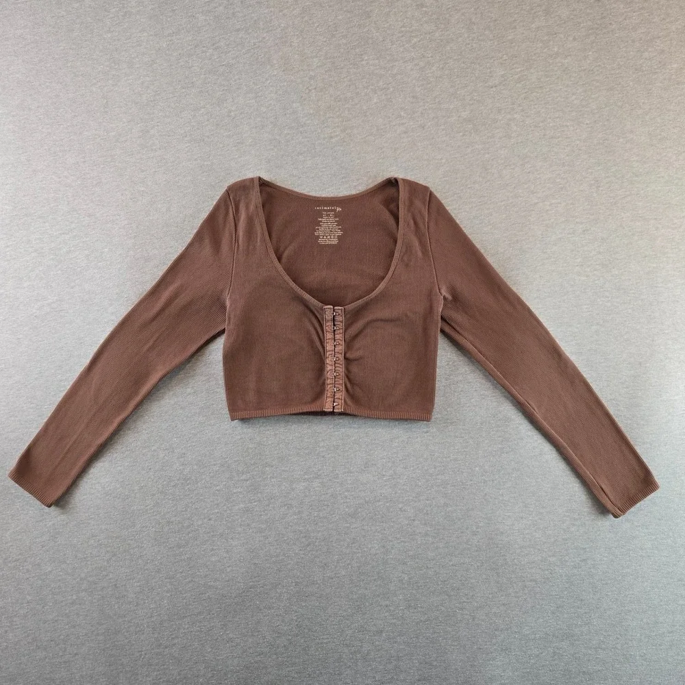Free People Intimately Cardigan Top Womens M/L Brown Ribbed Hook‎ Eye Cropped